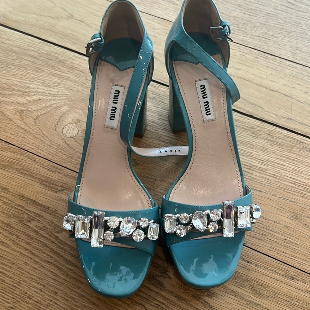 Miu Miu showstoppers!!! Robins egg blue with rhinestone detail size 39.5